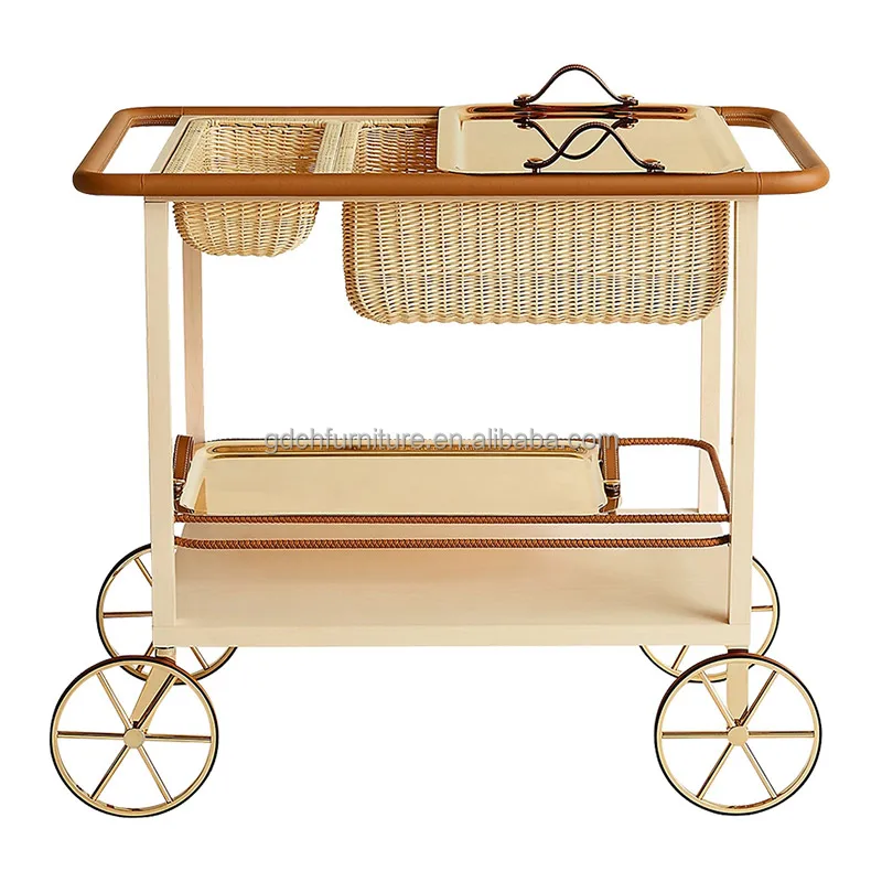 Hotel Restaurant Red Wine Bottle Serving Trolley Kitchen Stainless Steel Metal Brass Luxury Liquor Trolley