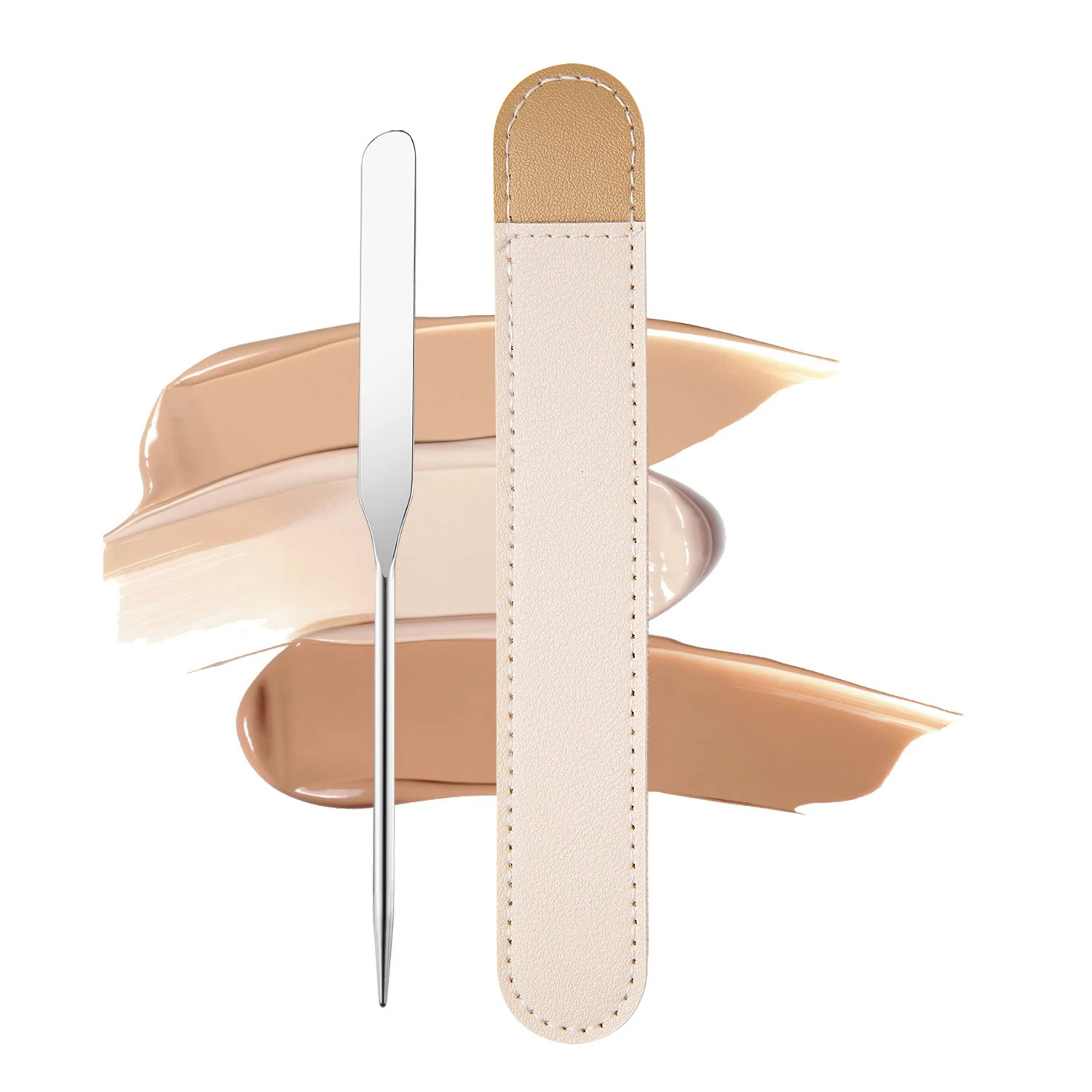 FOCSTAR Professional Stainless Steel Mixing Palette and Makeup Cosmetic Spatula with Pouch Case (BTB097)