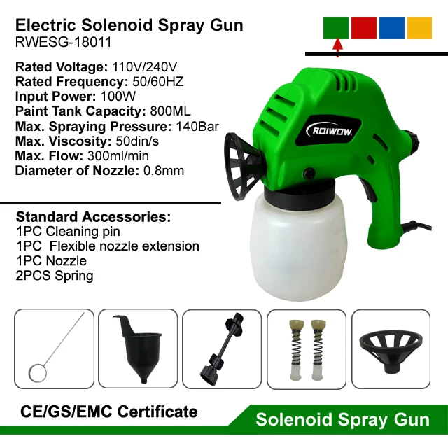 100W Portable Electric Mini Solenoid Paint Spray Gun HVLP Airless Wall Coating Electric Power Paint Sprayer Gun
