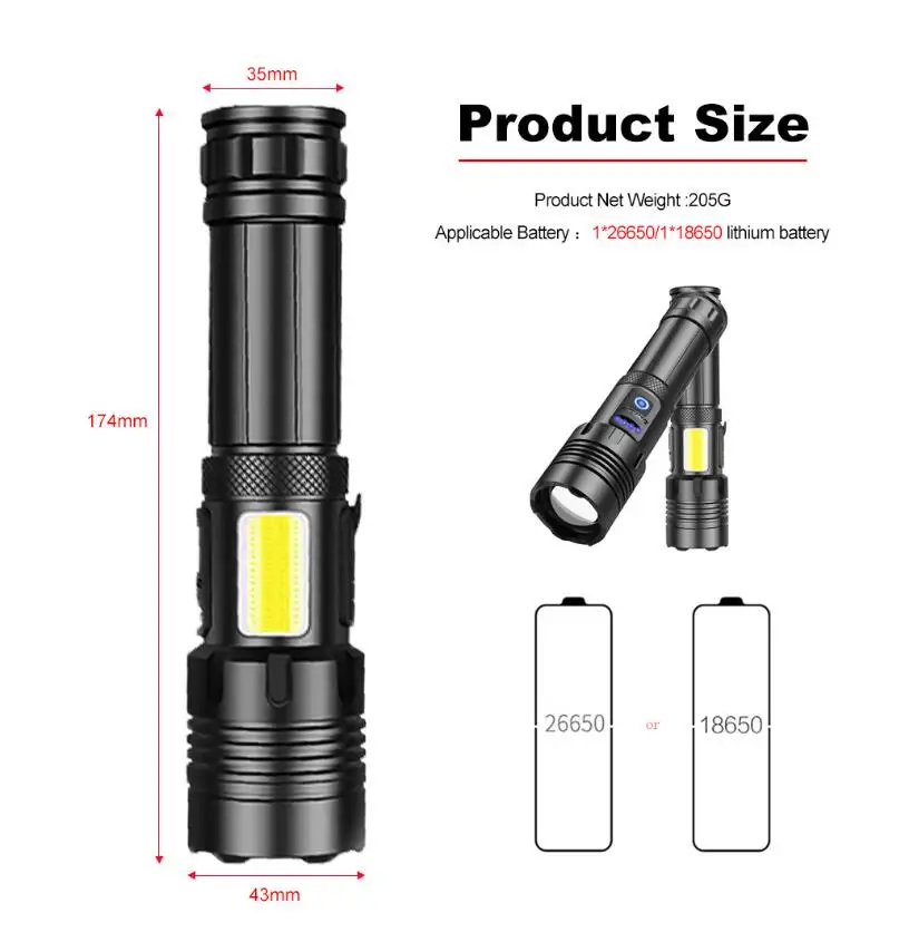 Тактический Taschenlampe COB фокус ночной охоты XPH70 XHP99 USB Перезаряжаемый фонарик 3000 люмен светодиодный для кемпинга