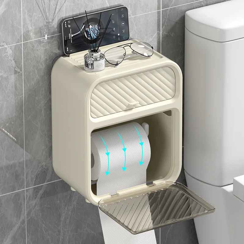Toilet Wall Mounted Tissue Box Bathroom Paper Box Wall Hanging Household Toilet Tissue Holder Double-layer Roll Paper Box