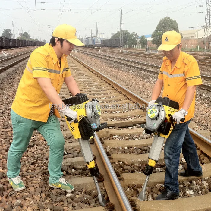 Portable and efficient railway equipment ballast tamping tool with gasoline engine