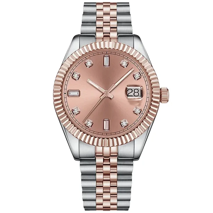 Custom Logo High End Gents Luminous Quartz Stainless Steel Herren Luxus Uhr Gold Diamond Mens Watch