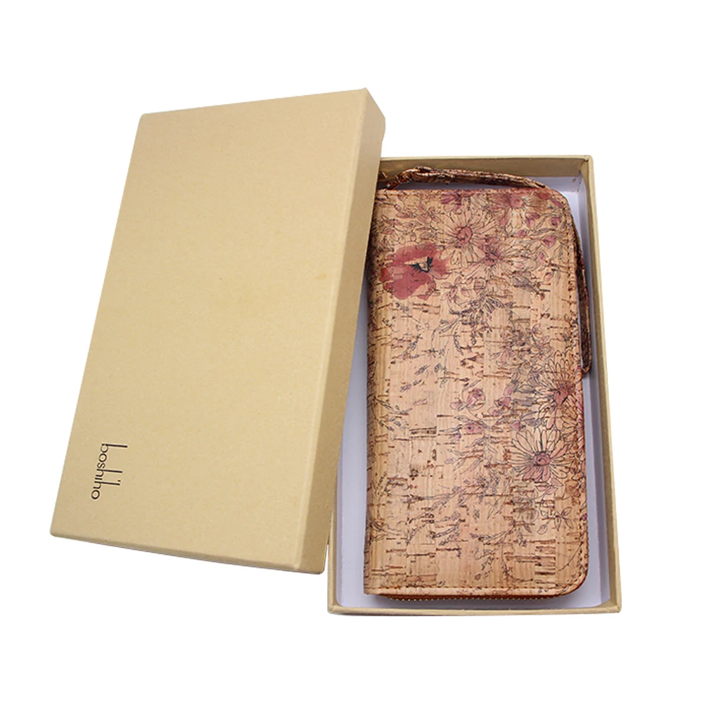 Boshiho  2021 Hot Style  RTS custom beautiful multi flower pattern women gifts long zipper vegan cork wallet