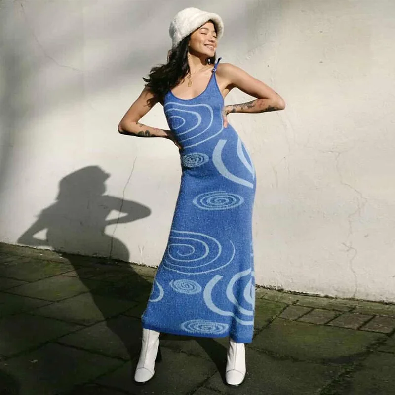 FYB Fashion Slim Knitted Slip Sleeveless Vest Maxi Elegant Dress Bodycon Summer Women Sweater Dress