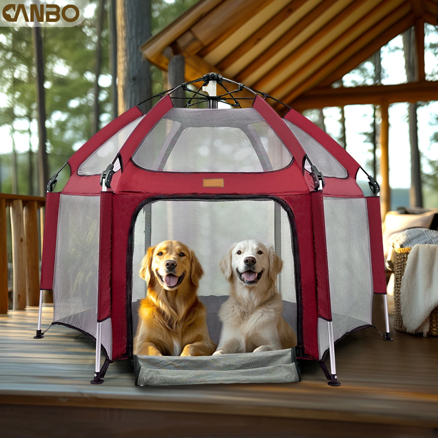 CANBO Outdoor 6-sides Portable Pet Dog Playpen Collapsible Breathable Pet Dog Tent