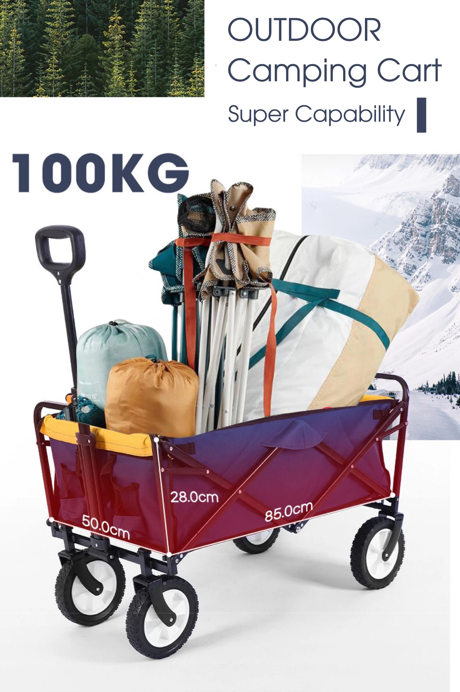 Outdoor Picnic Beach Camping Wagon Camping Cart Trolley Garden Collapsible Folding Utility Cart Wagon