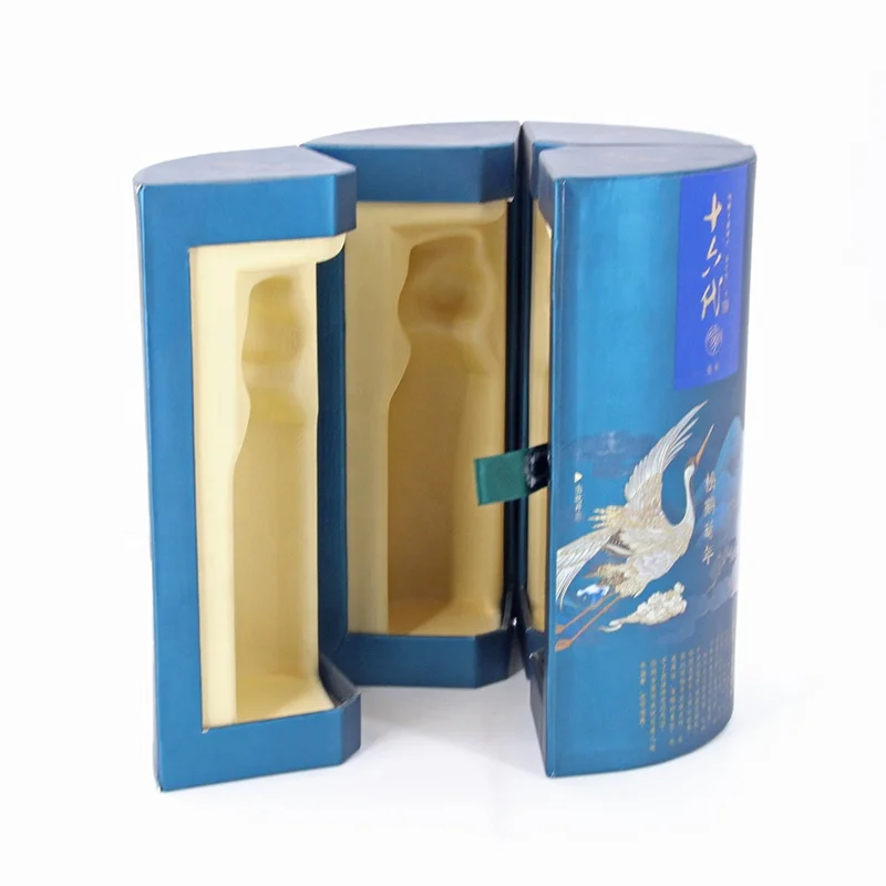 Luxury Custom Unique Double Door Black Single 500ml liquor whiskey Wine Bottle Gift Box Packaging For Single Wine 375ml Bottle