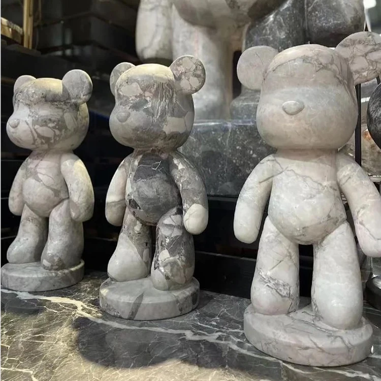 china made Hand Carved Natural Marble Bear Statue Bear Brick 1000 Brown Bear Brick