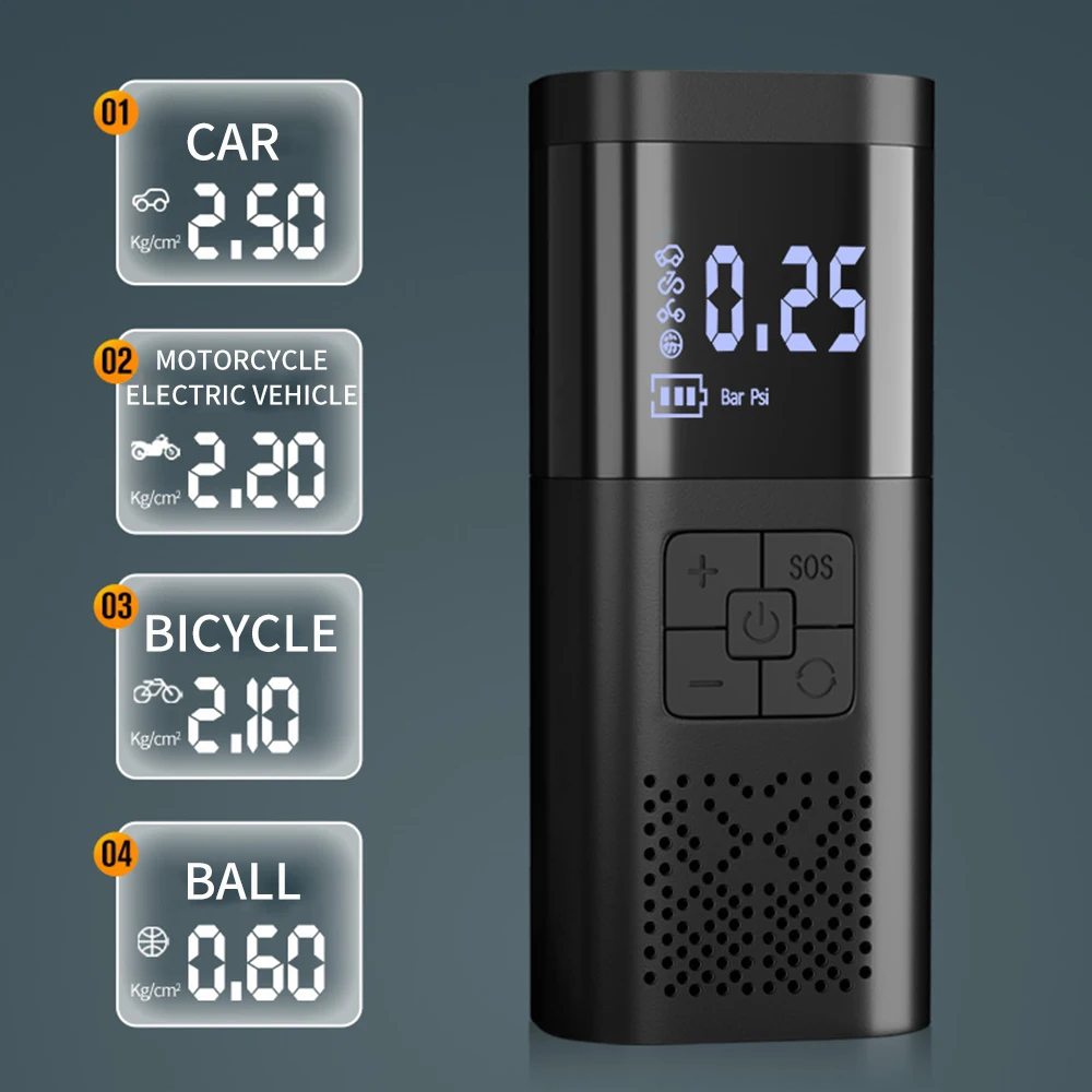 New Wireless Portable Electric Car Air Pump Rechargeable 6000Mah Digital Display Car Mini Tire Inflator