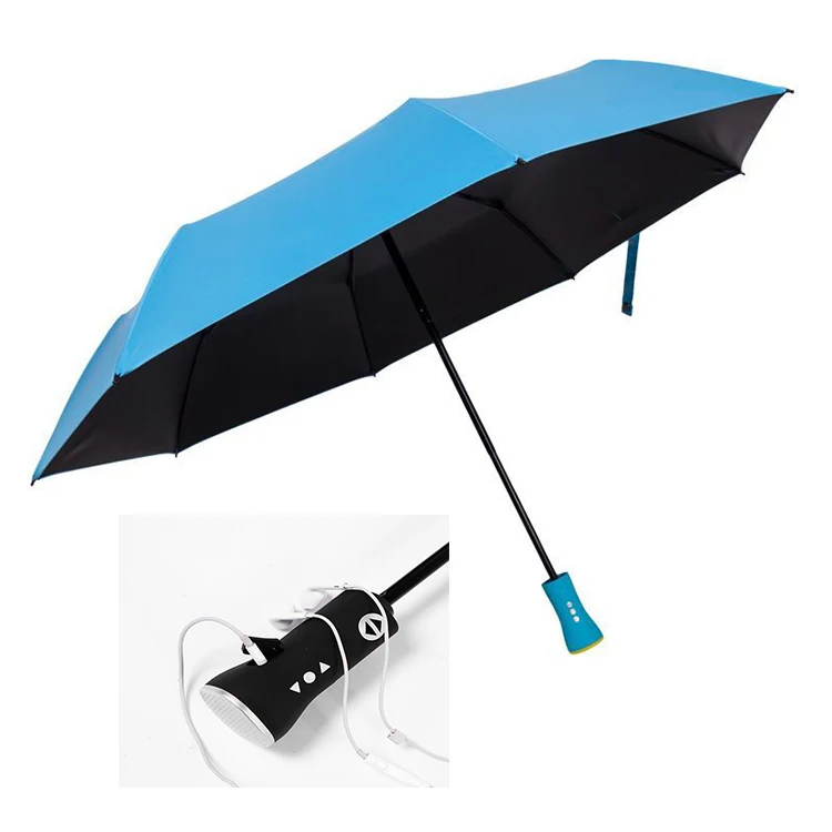 New Products In The Market Multifunction Electric Solar Light with Battery USB Power Charge With Anti UV 3 Folding Umbrella
