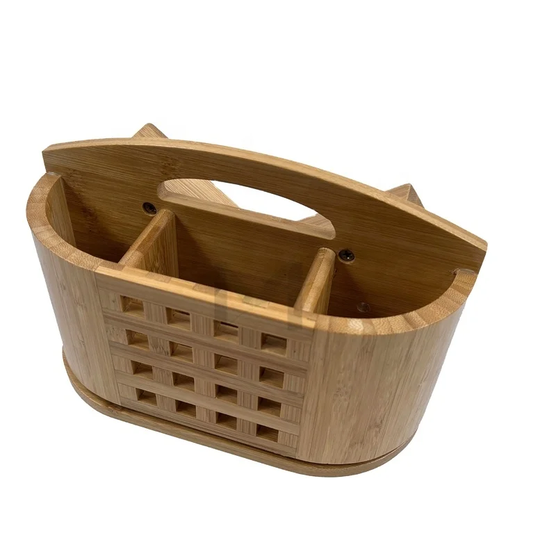 Kitchen Flatware Organizer Caddy Bamboo Utensil Holder for Dish Rack Flatware Drying Caddy