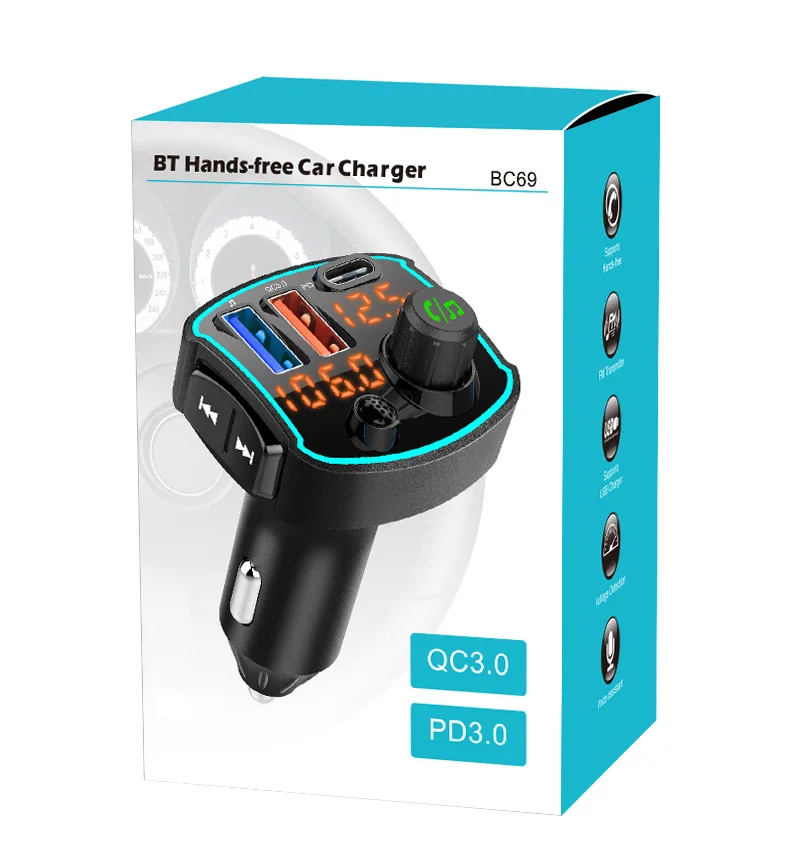  QC3.0 Type-C PD 18 Вт USB быстрое зарядное устройство для автомобилей светодиодный беспроводной fm-радио адаптер V5.0 Bluetooth fm-передатчик