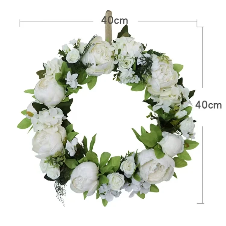 Door Hanging Candle Holder Holiday Wreath Decoration Artificial Silk White Peony Flower Wreath For Wedding Christmas Funeral