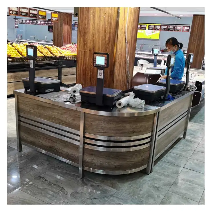 High quality supermarket cashier design round grocery retail checkout counter