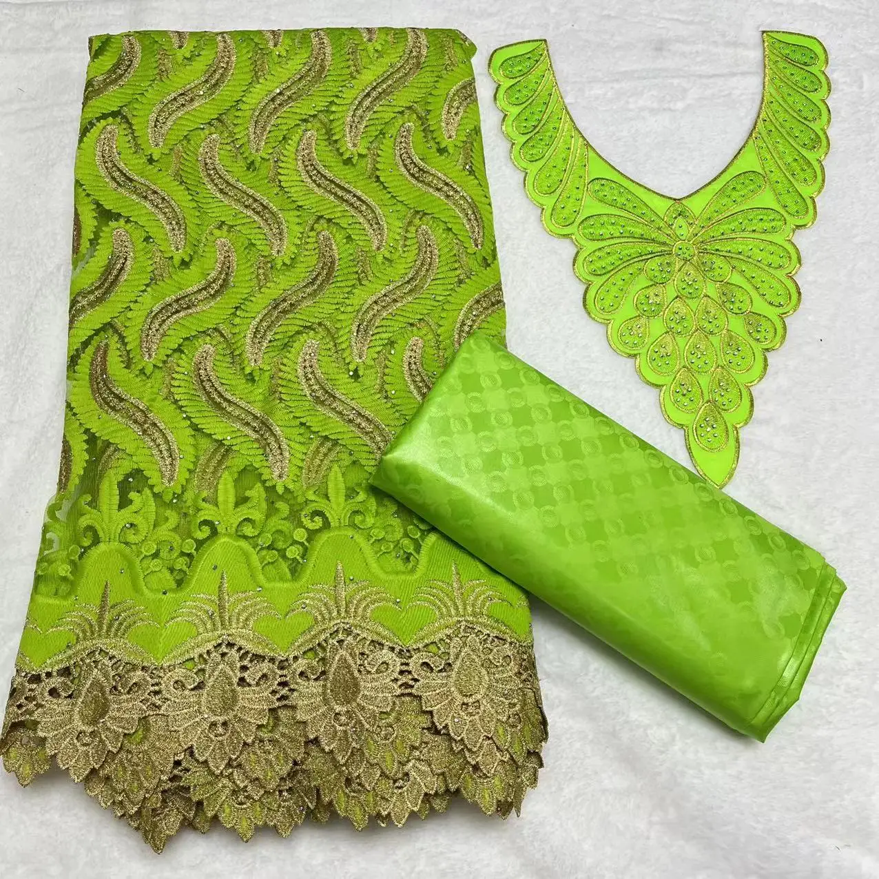 Wholesale net lace bazin african lace fabric set 2.5yards mix 2.5 yards cotton bazin