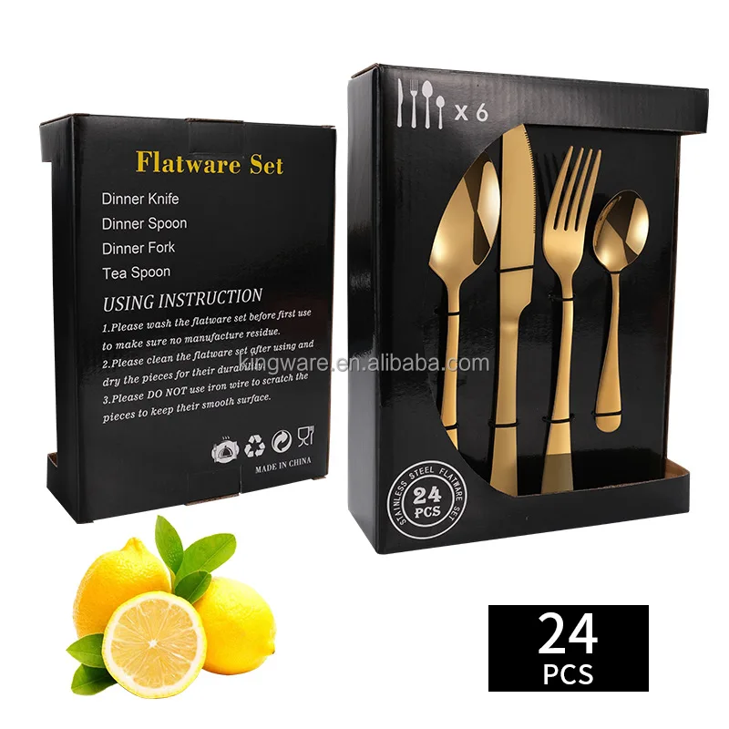 Premium gift luxury dinnerware spoon fork knife tea spoon dessert 18/8 stainless steel gold cutlery 20pcs flatware set with box