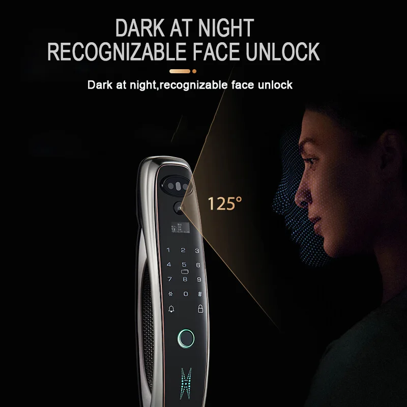 3D Face Recognition Lock Security Digital Smart Door Lock  With Tuya Smart Life Password Fingerprint Key Card Unlock