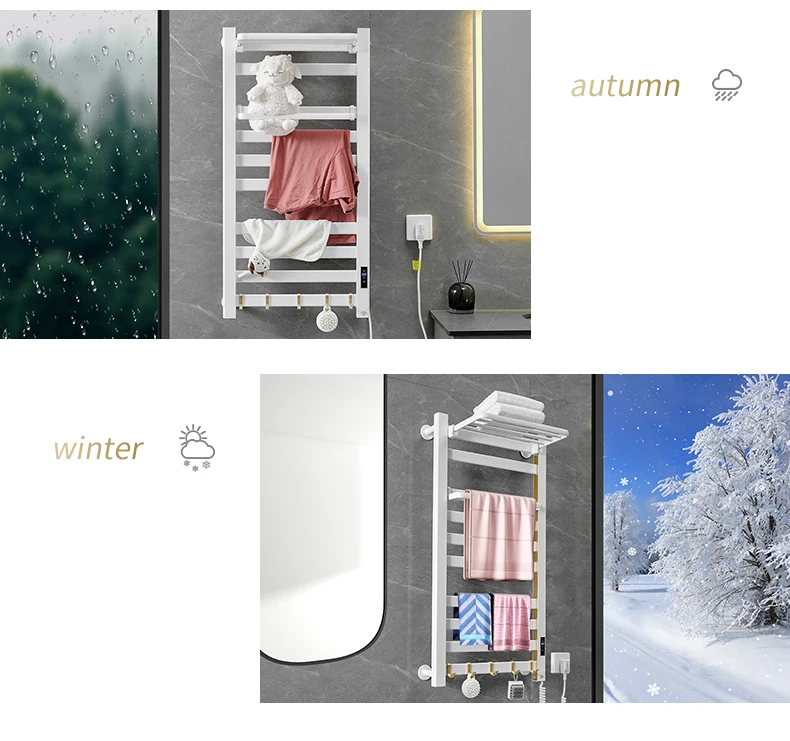 Aluminum Wall Mount Bathroom Electric Heated Towel Warmer Rack with Top Shelf