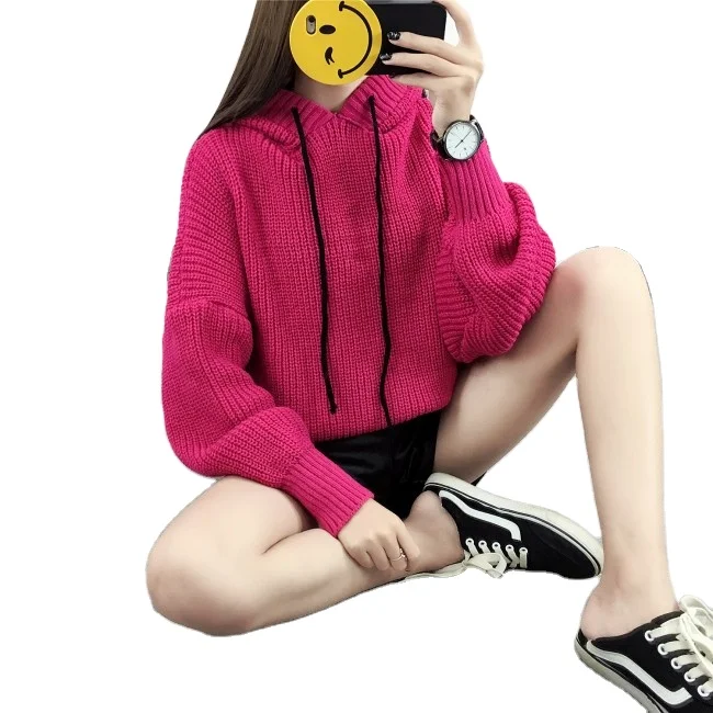 
2019 New arrival autumn winter knitted hooded sweater 