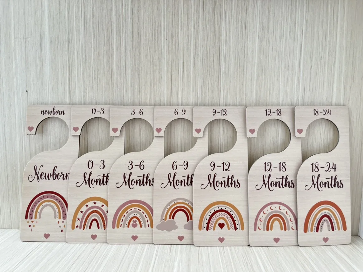 Printable Boho Rainbow Nursery Clothes Organizers Baby Closet Size Newborn Gift Hanger Wooden Sign Baby Closet Wardrobe Dividers