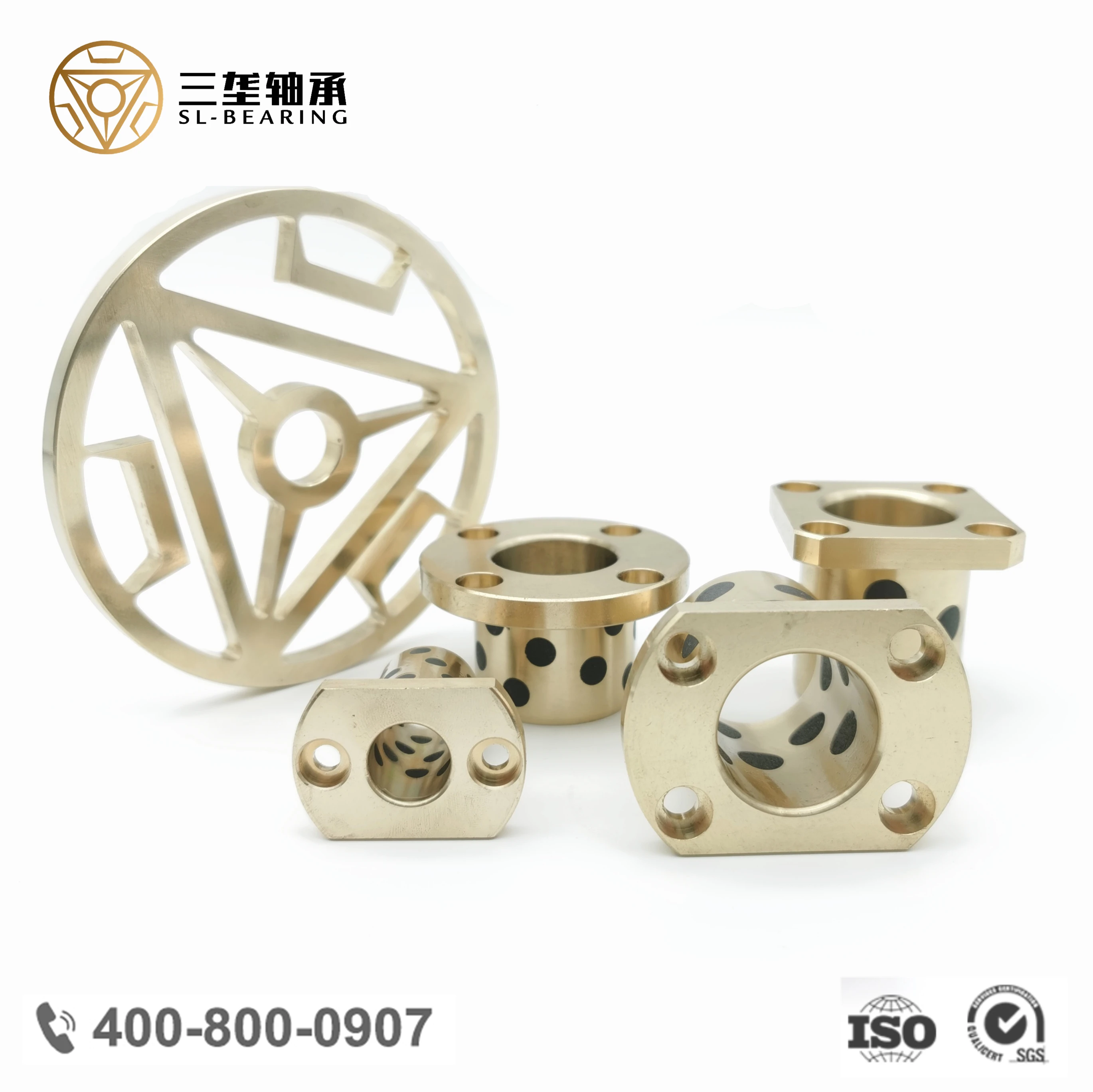 SANLONG  Brass Bronze  Bearing LMF MPTZ Round Flange Graphite Copper Oil Free Bushings Copper Alloy Standard Flanged I.D.F7 G6