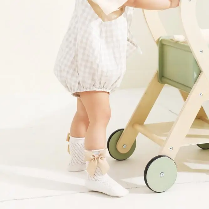 High Quality Infant Summer Breathable Socks Fashion Design Bowknot Solid Color Baby Socks