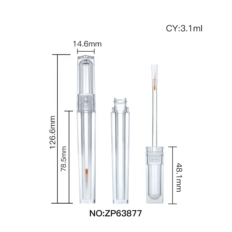3ml Full clear Liquid Eyeliner Bottle  Polygonal Plastic Tube Container Transparent Empty  Lip Gloss Tube Cosmetic Packaging
