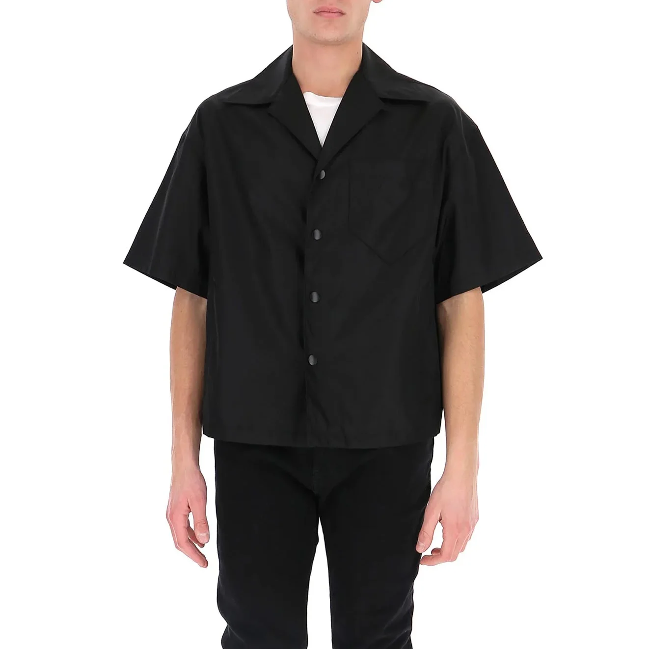 Custom streetwear mens boxy fit nylon shirt button up cropped boxy shirt men