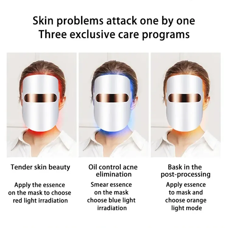 Skin Face Care Tool Wireless LED Face Mask  Whitening Portable USB Rechargeable LED 3 Color Facial Mask