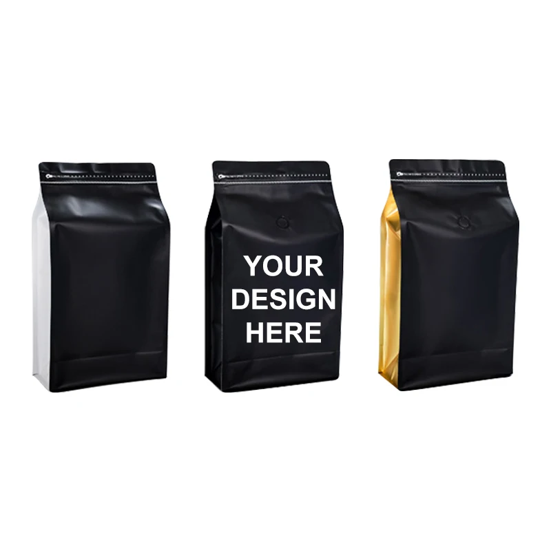 High Quality Food Packaging Coffee Bags Gold Coffee Zipper Stand Up Pouch Square Bottom Plastic Bags For Tea Nut food