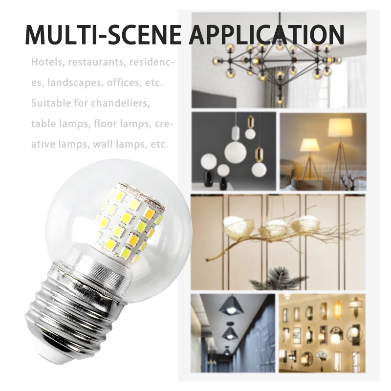 5w 7w Led Light E27 Large Threaded Base Round Transparent Ball Bulb 3000k 4000k 6000k 3 Colors Switching Bulb Voltage 220v