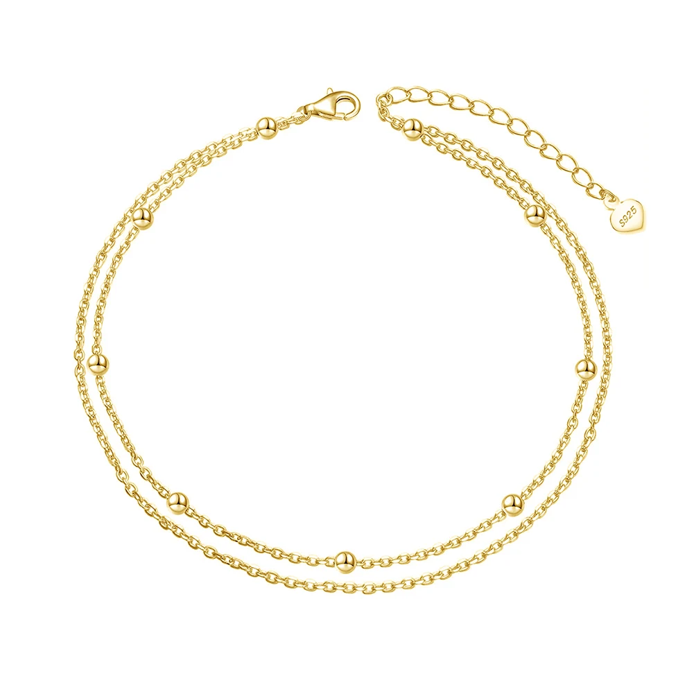 RINNTIN SA14 Summer foot jewelry 925 sterling silver layered satellite chain link 14k gold plated anklet ankle bracelet women