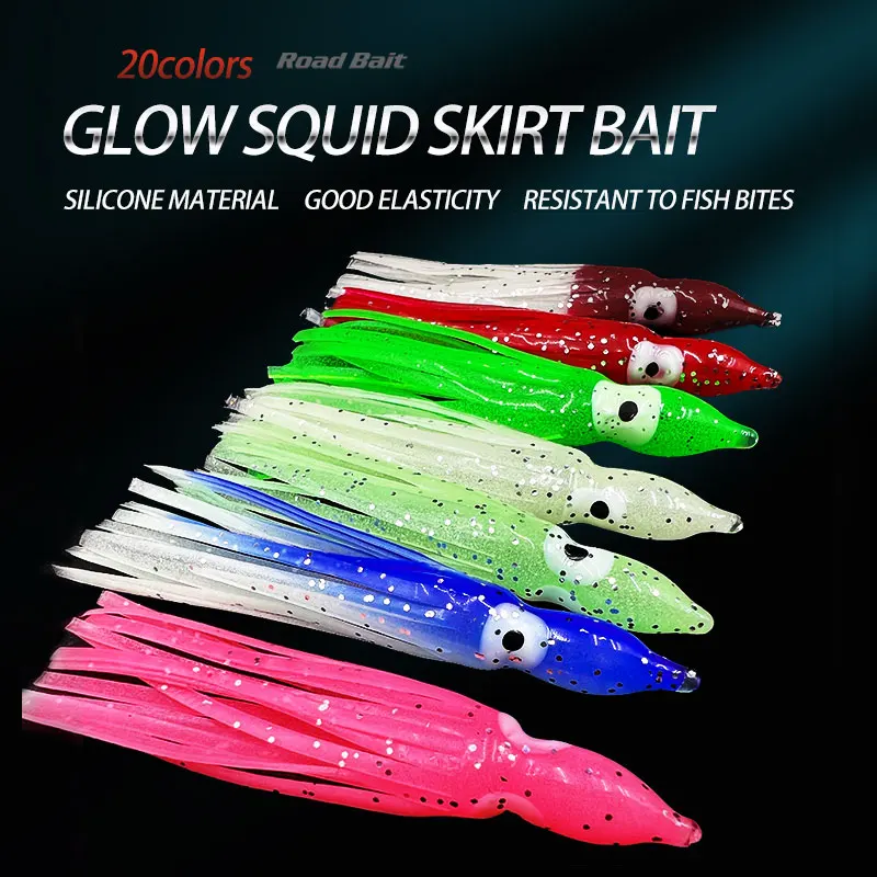 5pcs/bag Glow squid for fishing soft rubber hoochies octopus squid skirt bait seawater for bass tuna
