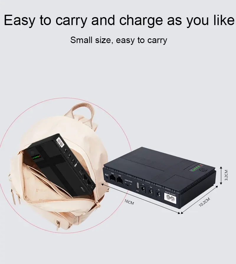 10000mah Rechargeable Portable Output DC 12v 9v 5v Poe Net Work 15v 24v Backup Mini Ups For Wifi Router