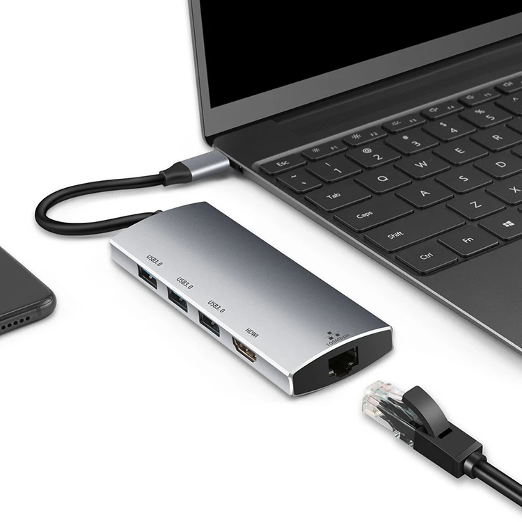 
Oem Acceptable Usb Type C Hub To Rj45 Gigabit Ethernet+4K Output+Pd Charger+Usb 3.0 Adapter 6 in 1 Docking Station for Laptop 