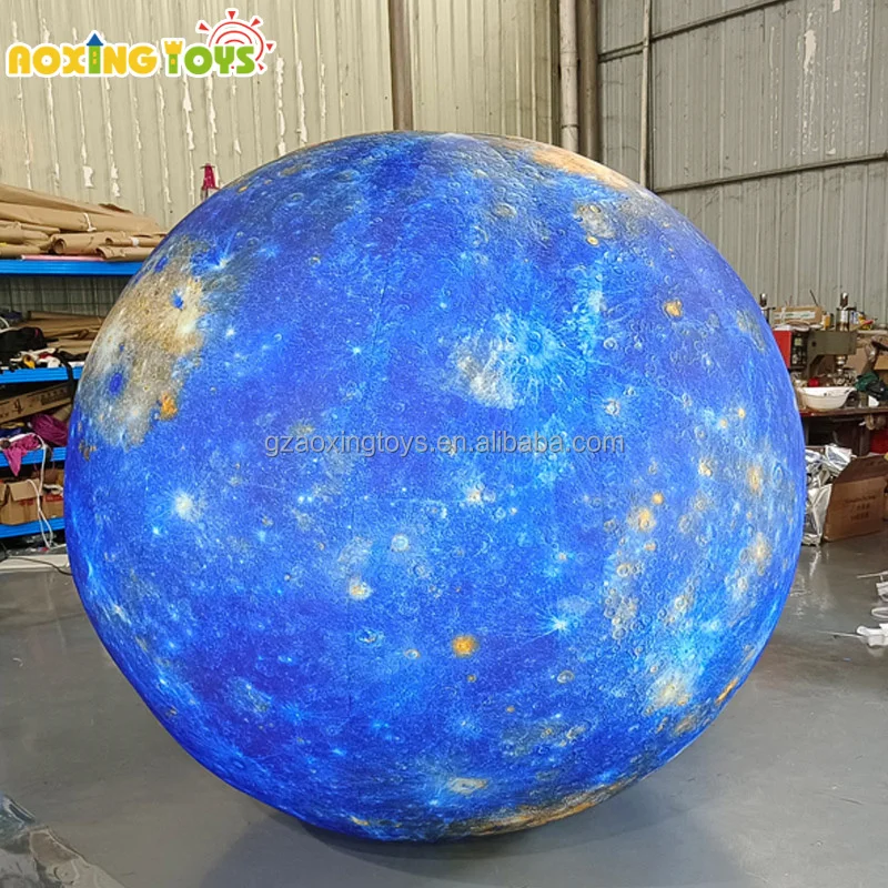 Custom Pattern Logo Advertising Decoration Inflatable Blue Moon Balloon With Led Light For Stage Shopping  Mall Events