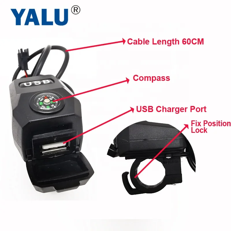Motorcycle E scooter mobile USB charger with helmet hook waterproof 2A USB adapter 36V-108V power supply Socket