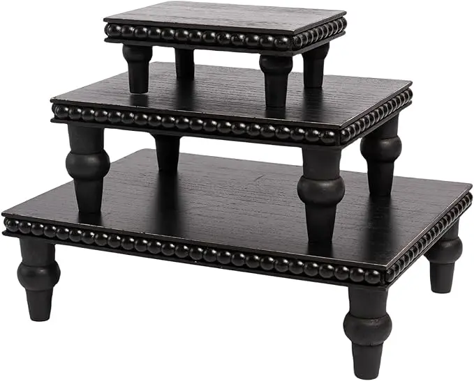 Large 3-Piece Rustic Black Wooden Display Stand Farmhouse Coffee Bar Service Rack Cupcake Dessert Display Decorative Decoration