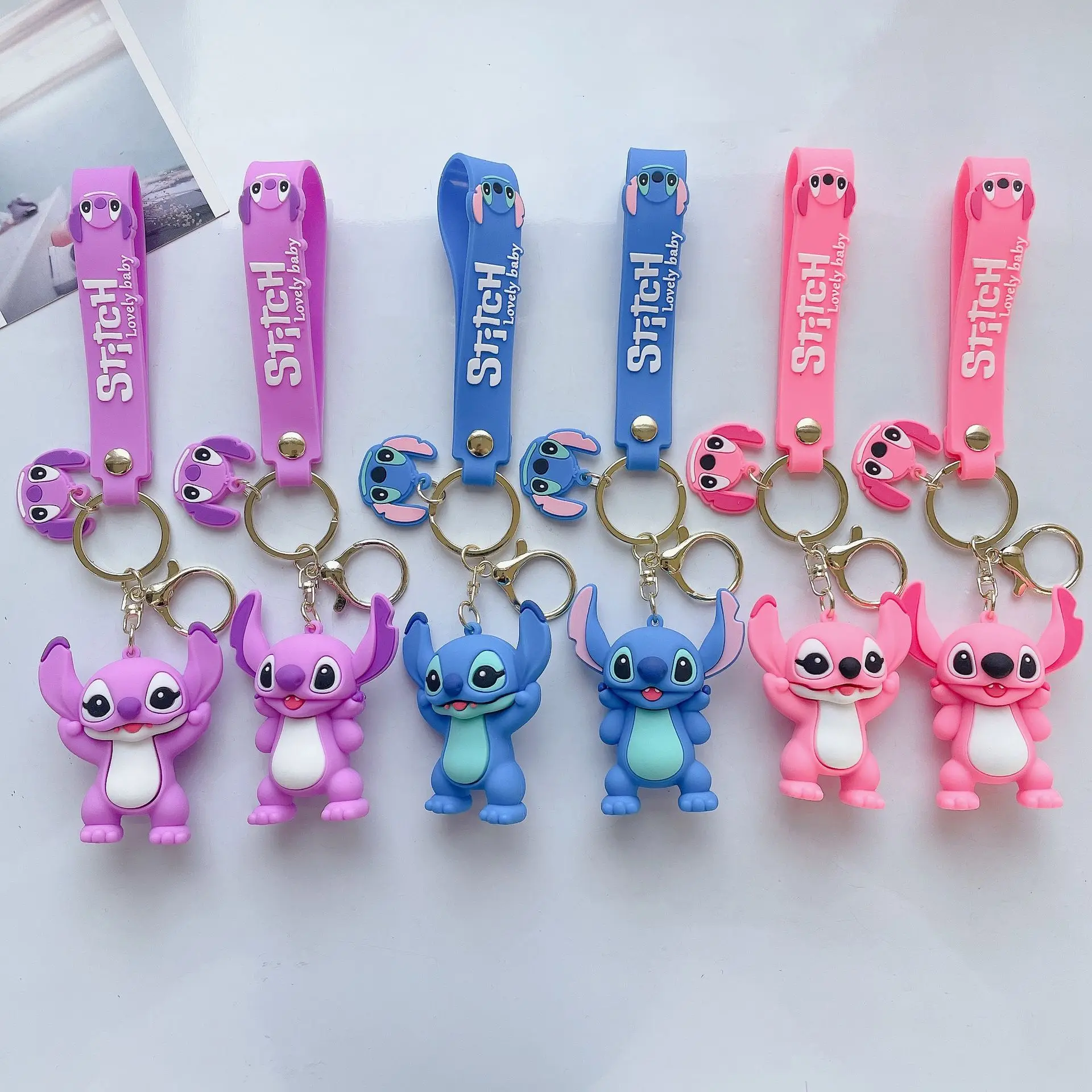 Wholesale Cute Cartoon Lilo & Stitch Collection 3D Soft PVC Rubber Keychain Pendant Accessories Anime Stitch Keychain