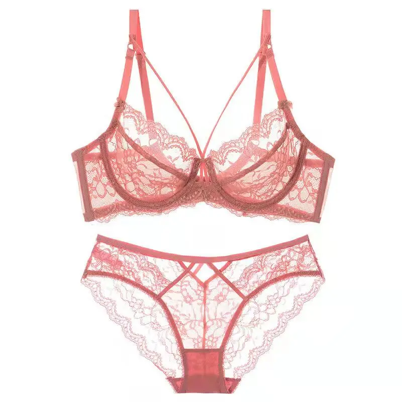 Boutique girl sexy breast hip lace underwear set transparent gathered