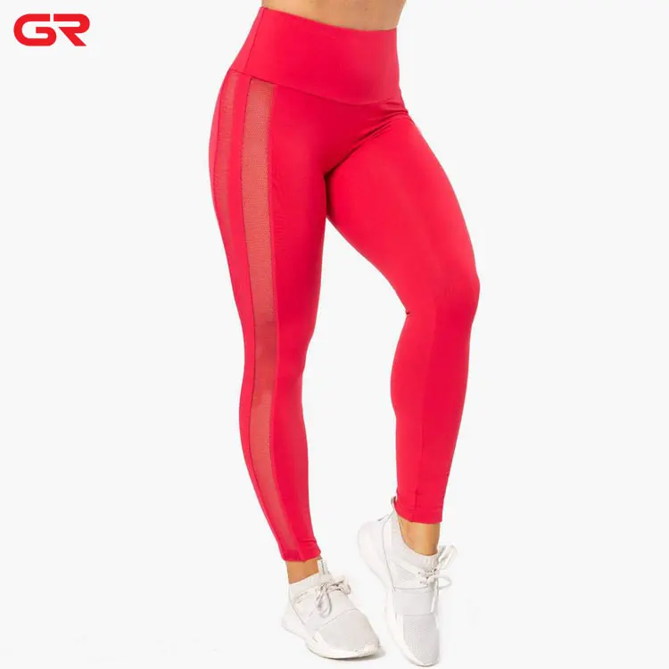 Custom Active Wear Pants Mesh Pattern Solid Ruffle Scrunch Butt Leggings For Women