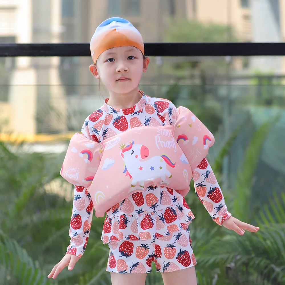 Thicken High Buoyancy Adjustable Belt Kids Slide Switch Button Non-inflatbale Arm Ring Life Vest Swim Jacket For Children Summer