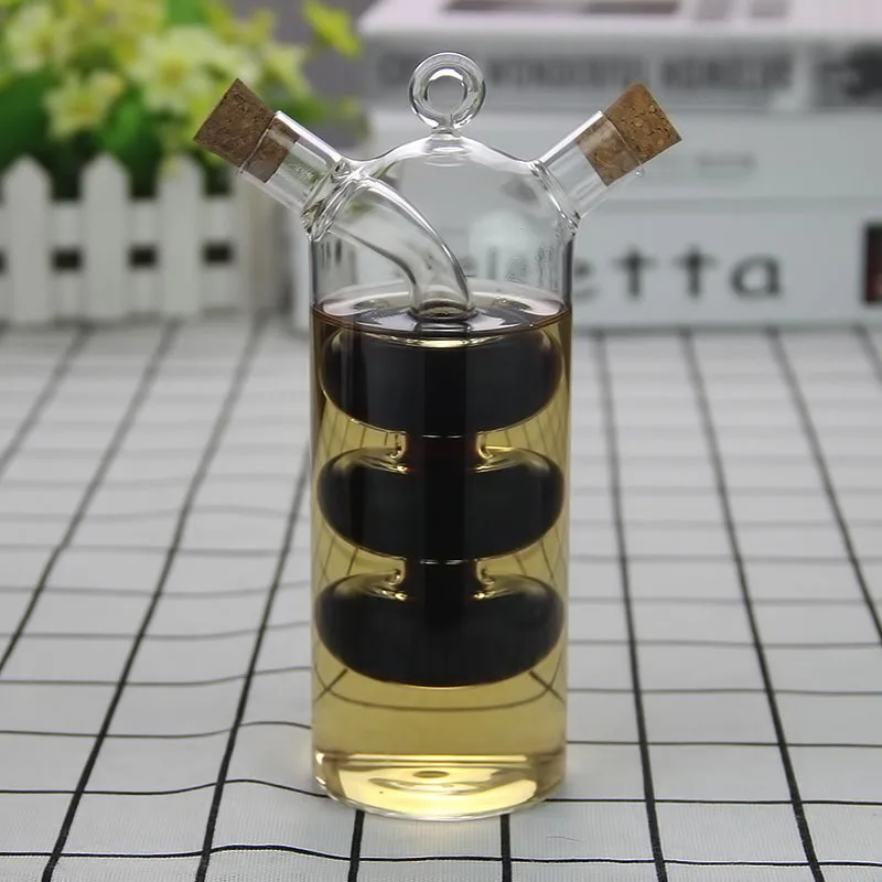 Creative 2-in-1 Kitchen Double Layer Oil Vinegar Bottle Glass Oil Control Pot