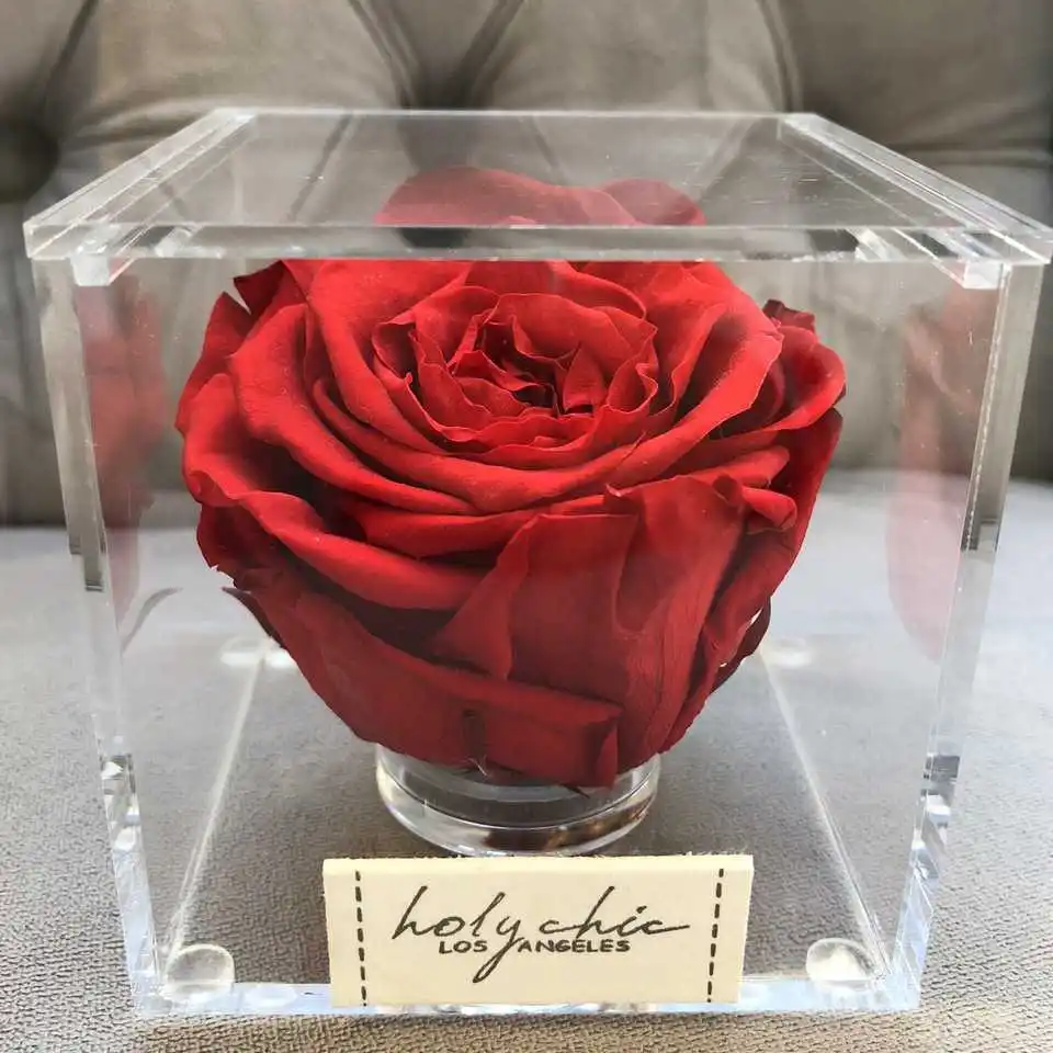 Custom Wholesale Transparent Wedding Acrylic Display Gift Box For Gift Cake Rose Flower With Acrylic Cover Clear Lids