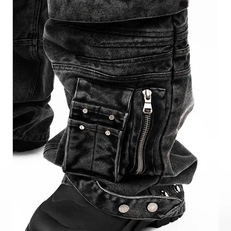 OEM Manufacturer Punk Rock Hip-hop Street Wear Cargo Jeans For Men With Multiple Large Pockets