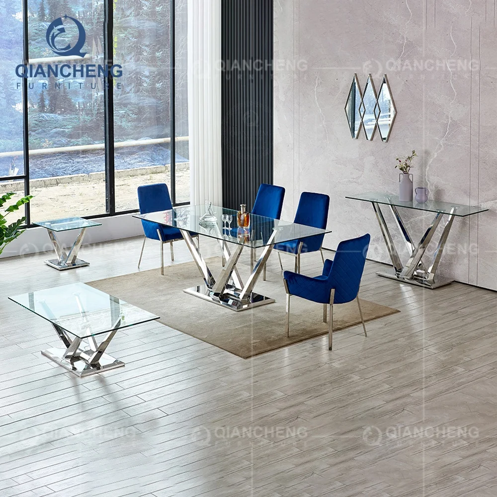 italian design dinner table set dining room furniture 8 seater glass and chrome dining table and chairs