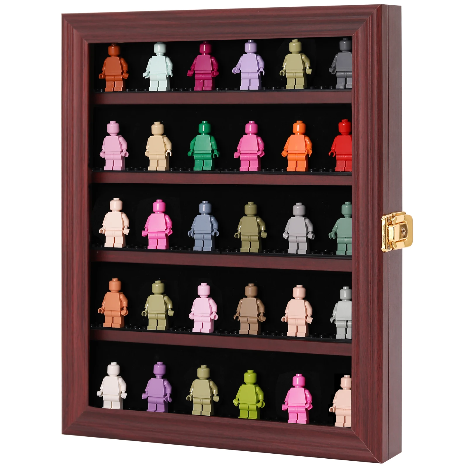 Creative New Design Mini Figures Display Case Mahogany Medium Minifigure Display Case With Acrylic Front Opening Door
