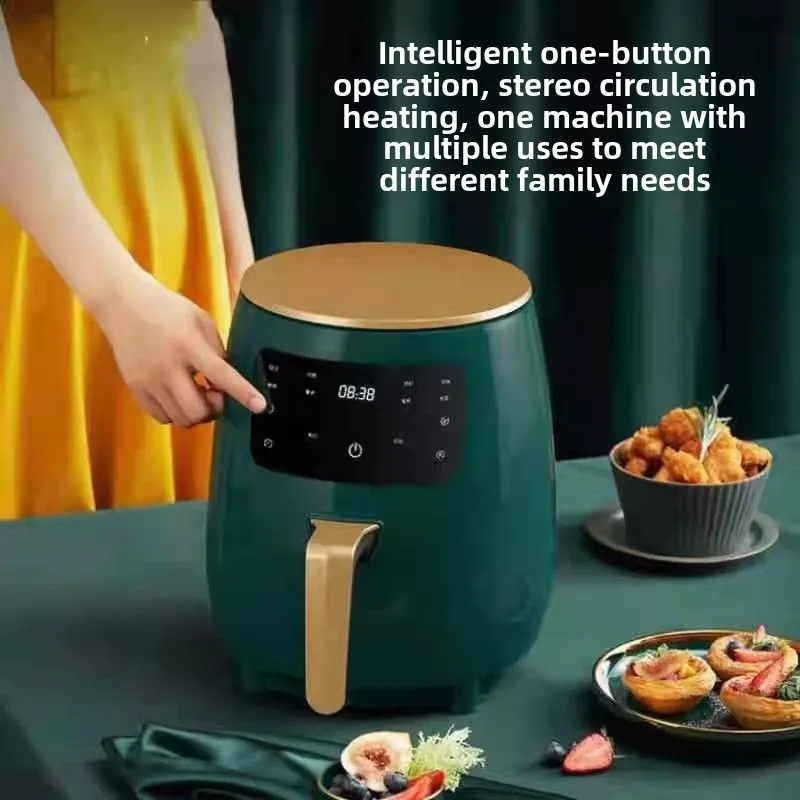 Large Capacity 6-Liter Stainless Steel Air Fryer Touch Screen Oil-Free Potato Chips Fried Chicken Household Use Gifts Wholesale