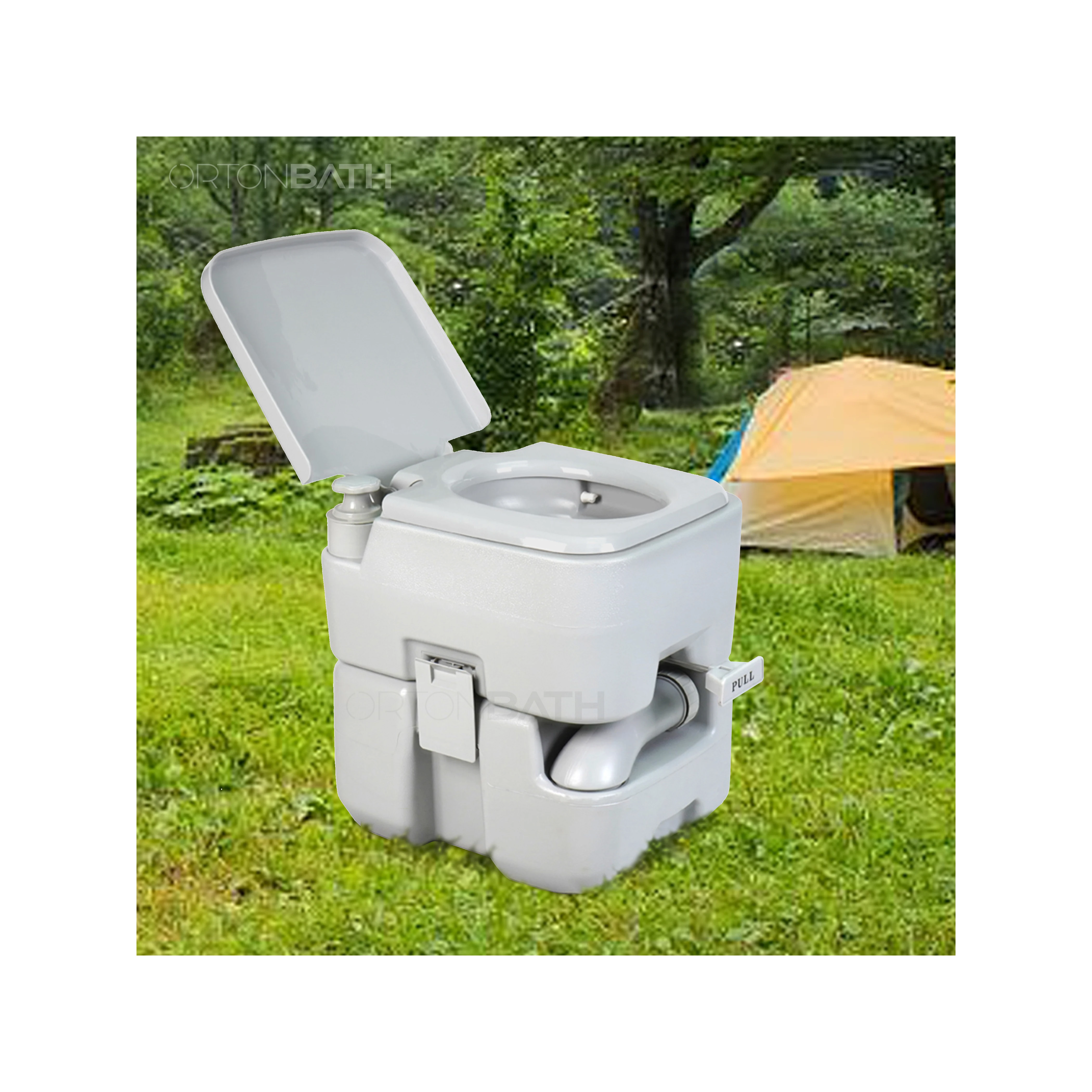 Портативный уличный Туалет ORTONBATH с поршневым насосом и индикатором уровня 5,3 галлонов большой отходный бак